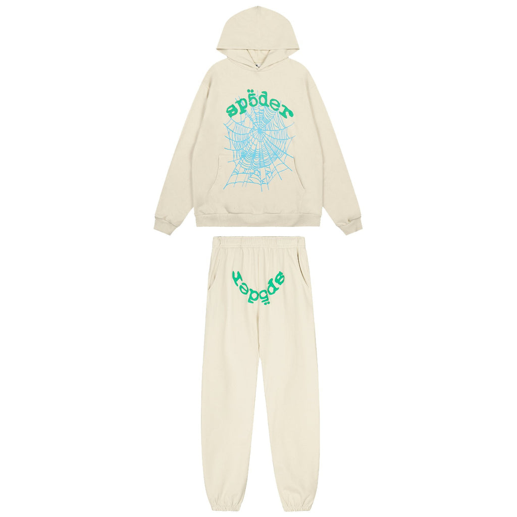 Sp5der Cream Graphic Hoodie & Sweatpants Matching Set — hero