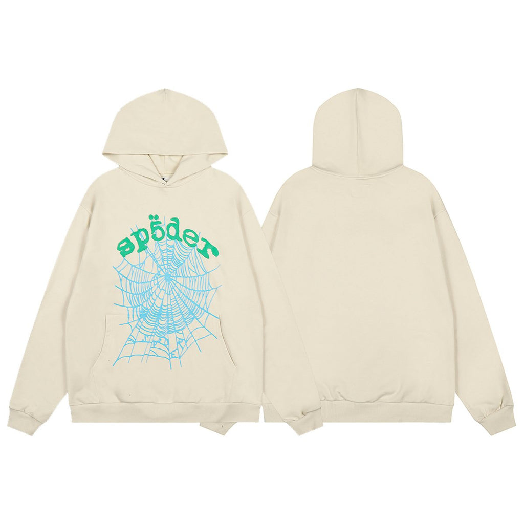 Sp5der Cream Graphic Hoodie & Sweatpants Matching Set — front