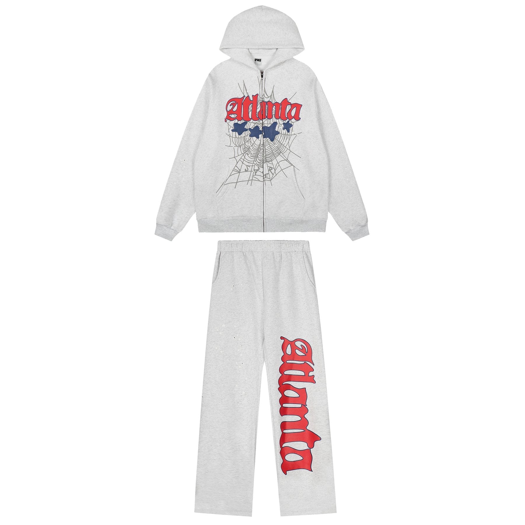 Sp5der Spiderweb Graphic Zip Hoodie & Sweatpants Matching Set — front