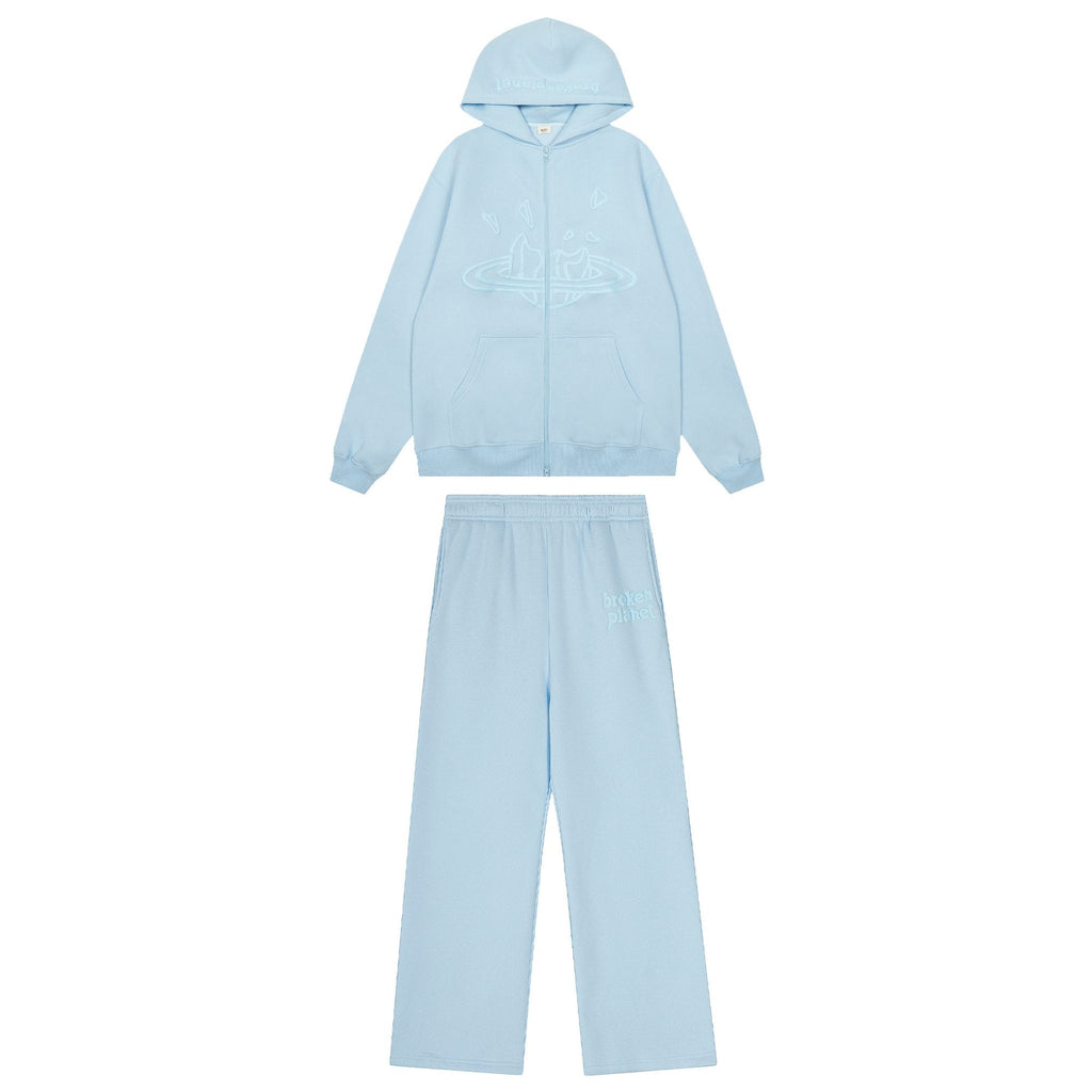 Sp5der Light Blue Tonal Graphic Zip Hoodie & Sweatpants Set — hero