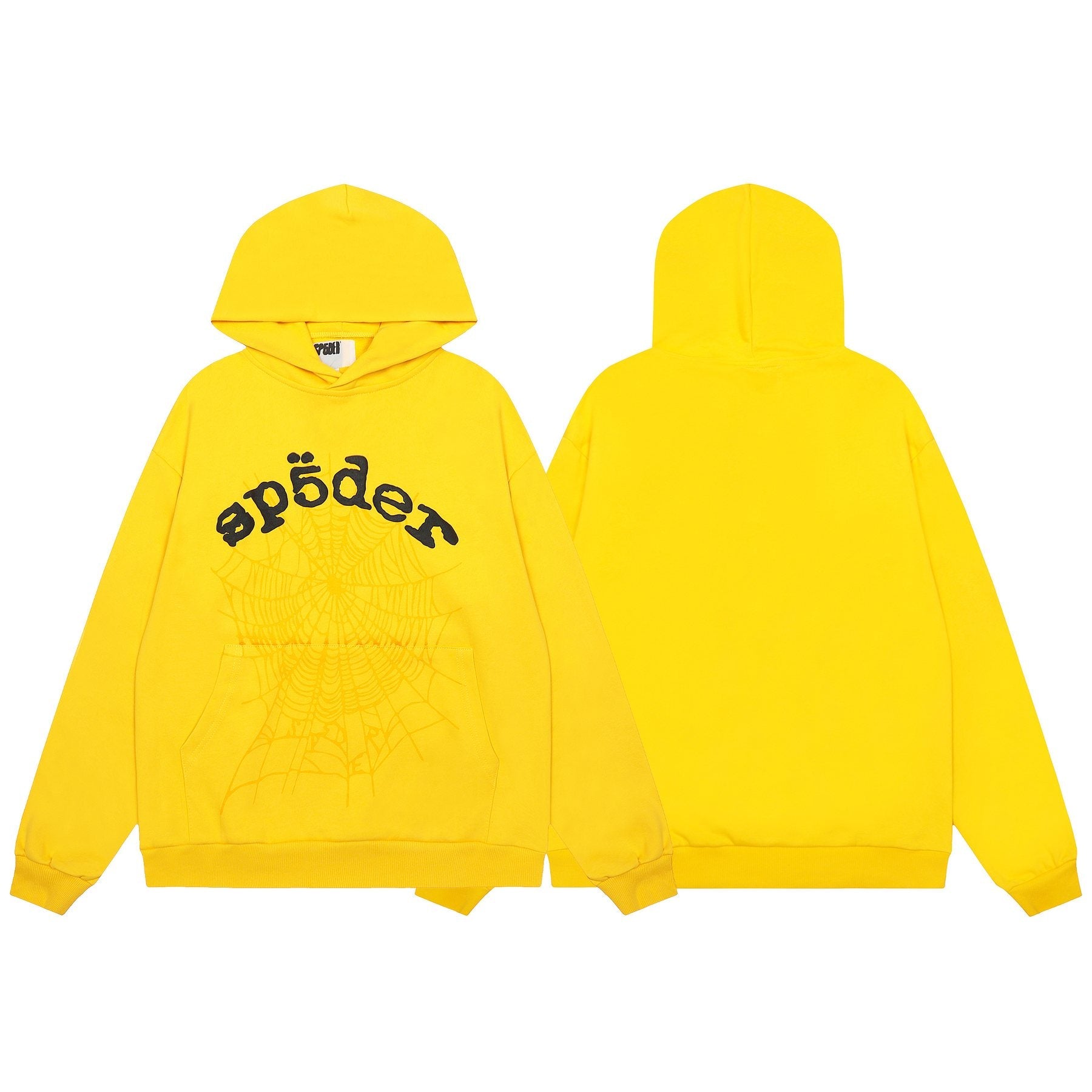 Sp5der Yellow Graphic Hoodie & Sweatpants Matching Set — front