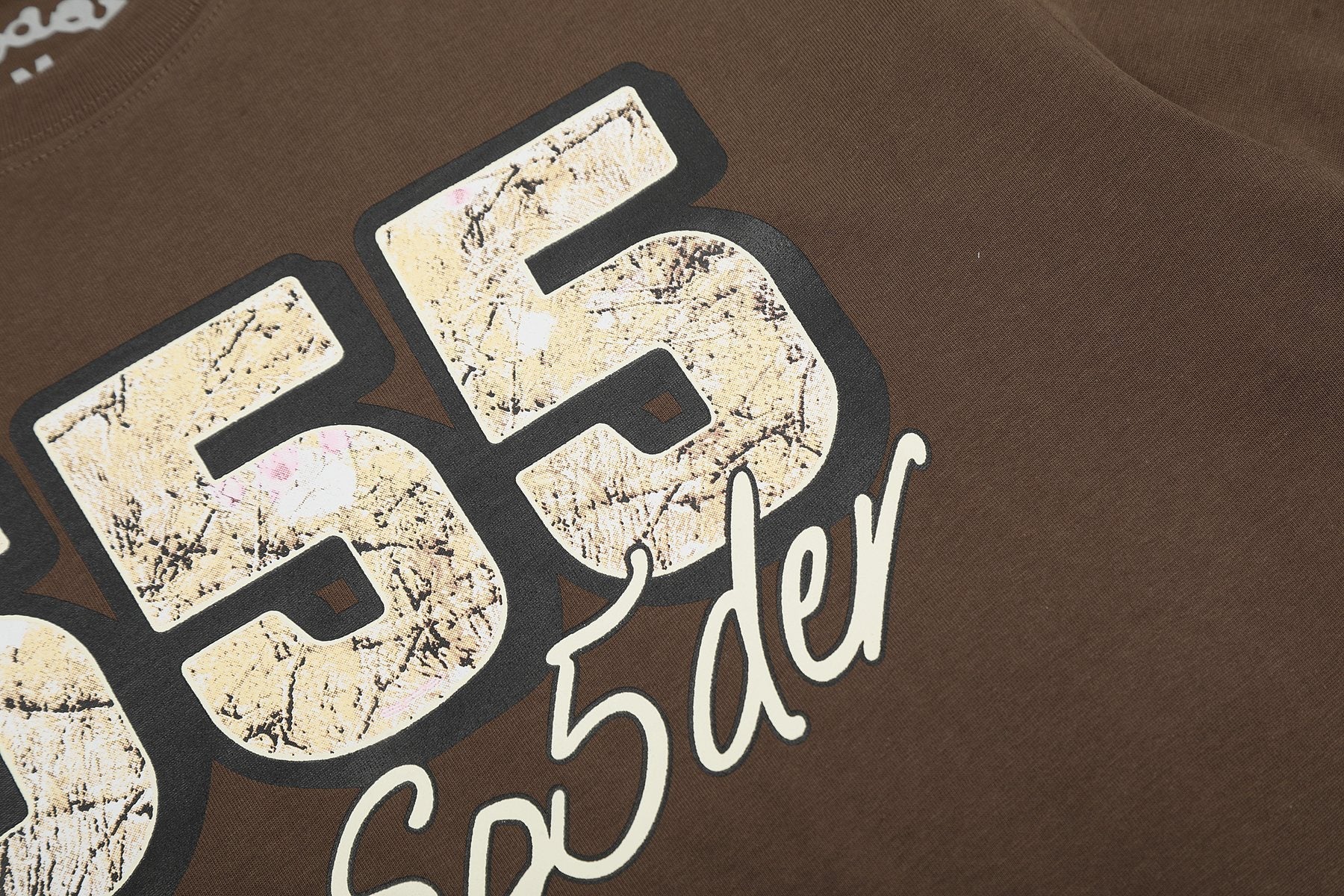 Sp5der Distressed Graphic T-Shirt — detail