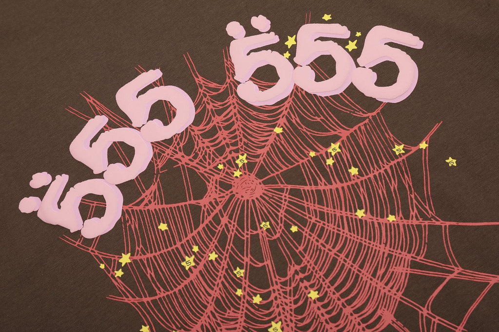 Sp5der Brown Spiderweb Star Graphic T-Shirt — detail