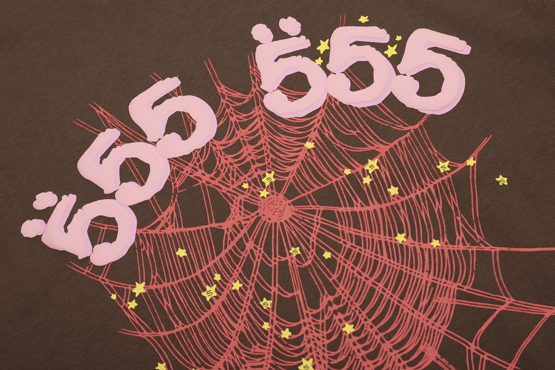 Sp5der Brown Spiderweb Star Graphic T-Shirt — detail
