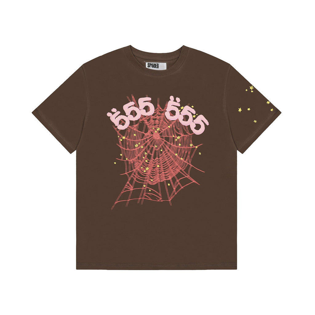 Sp5der Brown Spiderweb Star Graphic T-Shirt — hero