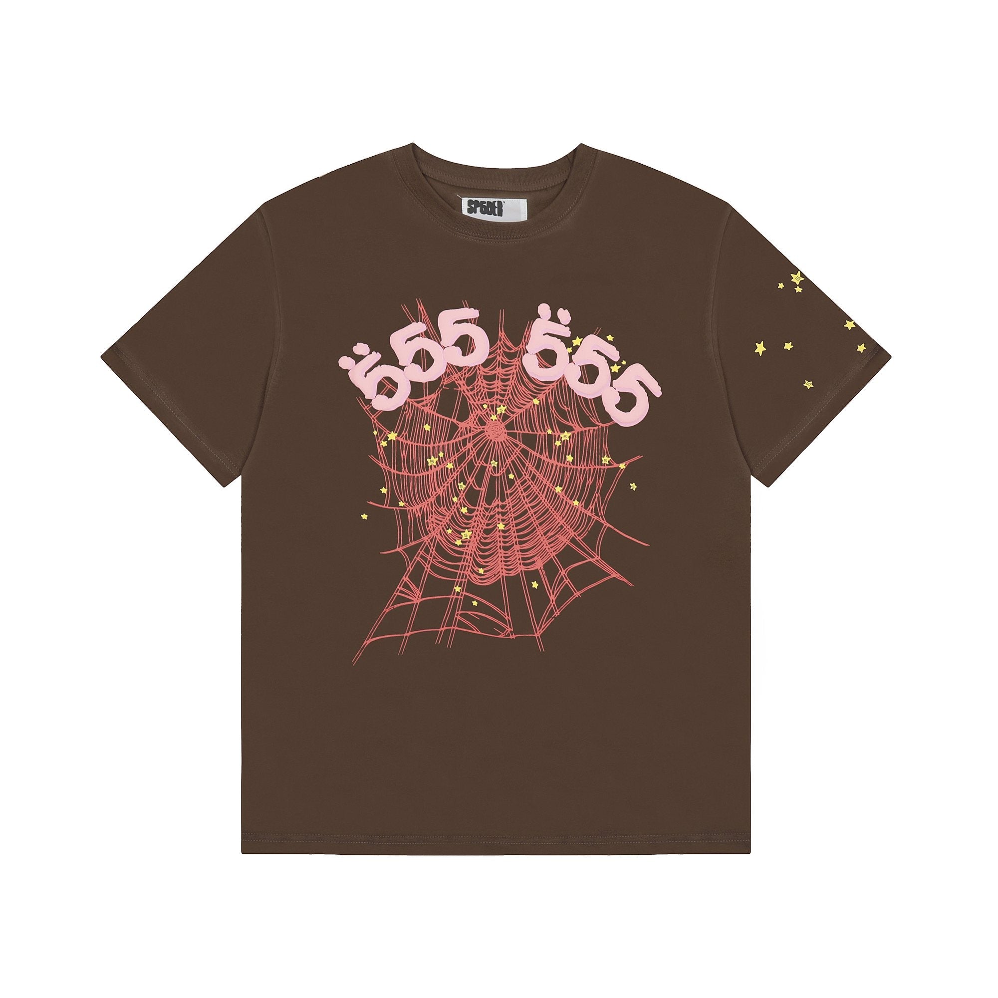 Sp5der Brown Spiderweb Star Graphic T-Shirt — hero
