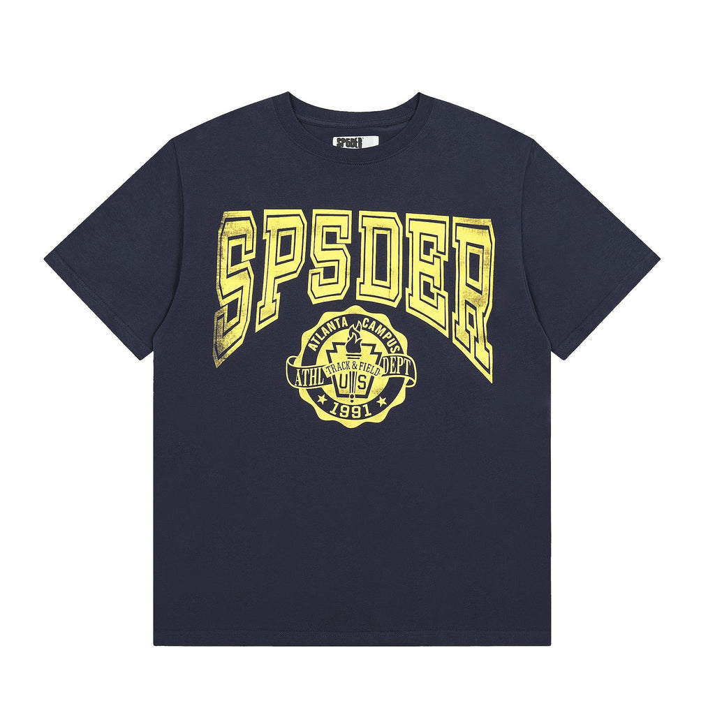 Sp5der Yellow Front Graphic Navy T-Shirt — hero
