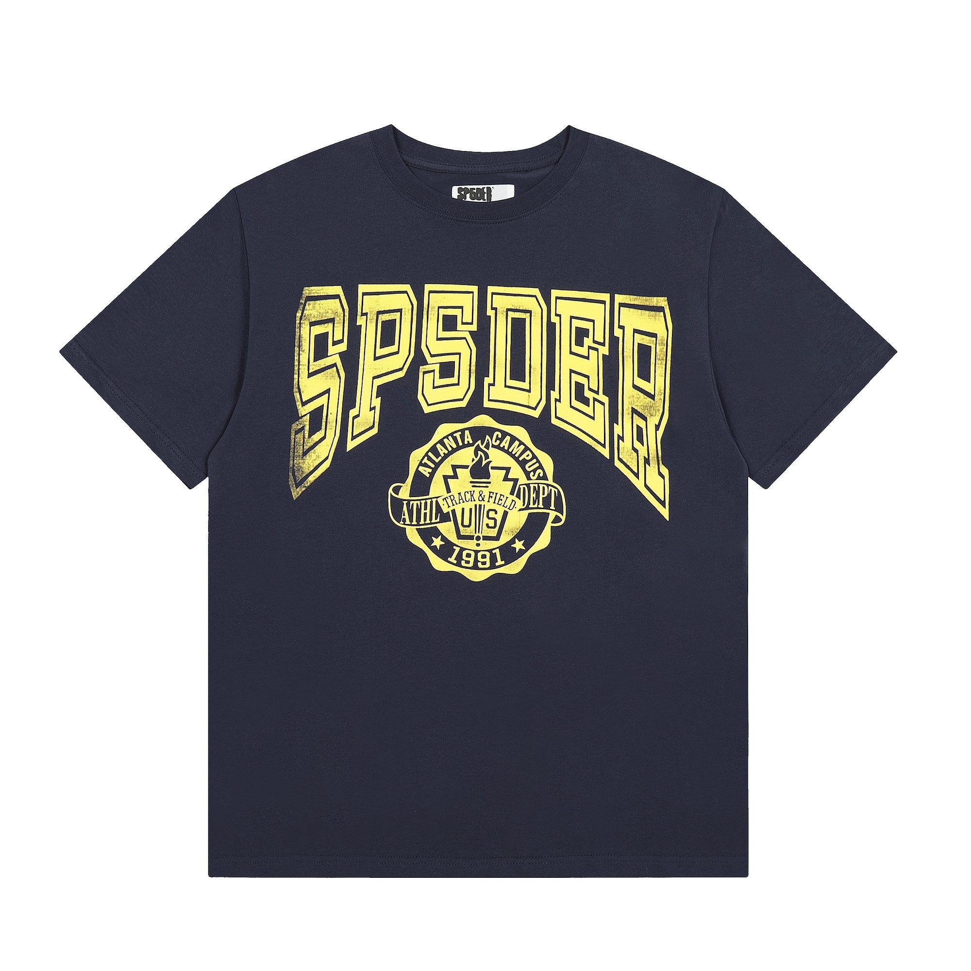 Sp5der Yellow Front Graphic Navy T-Shirt — hero