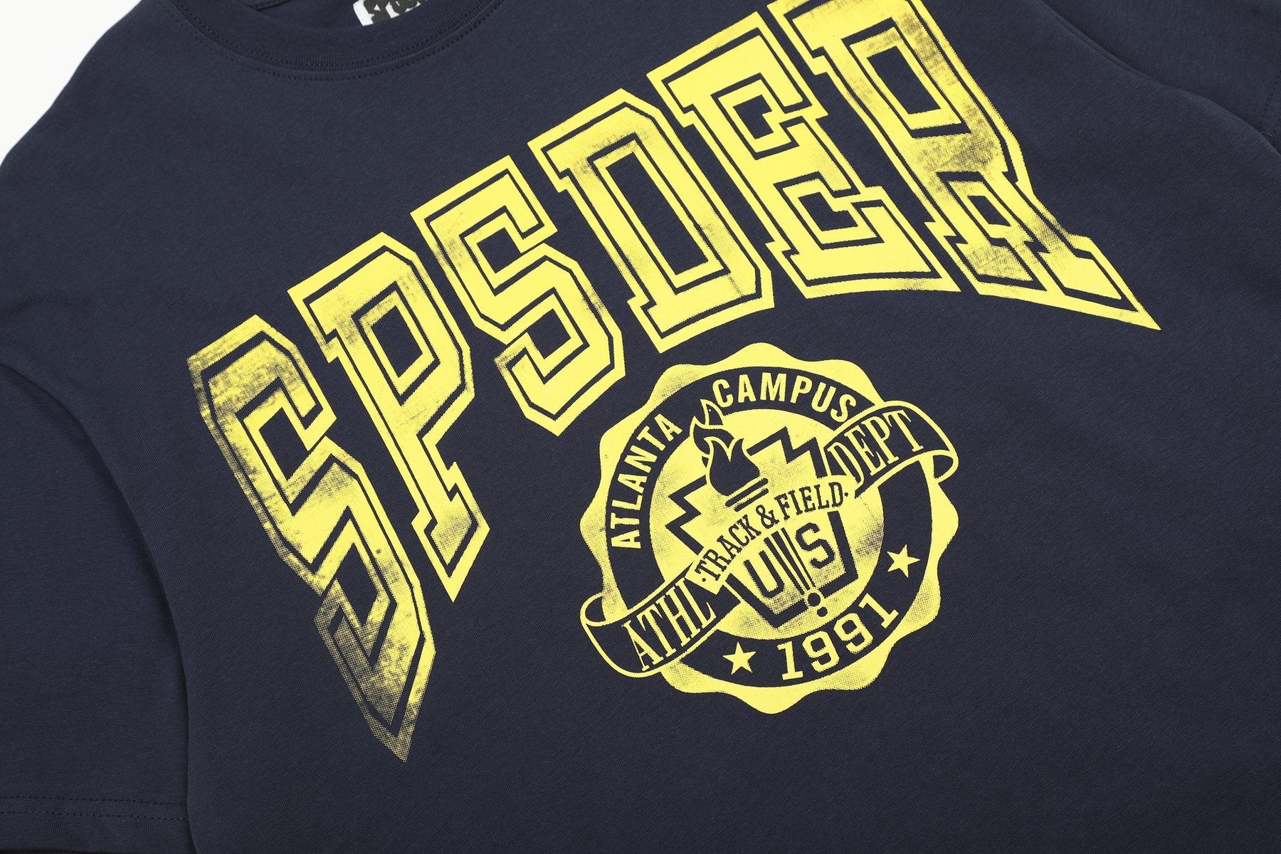 Sp5der Yellow Front Graphic Navy T-Shirt — detail