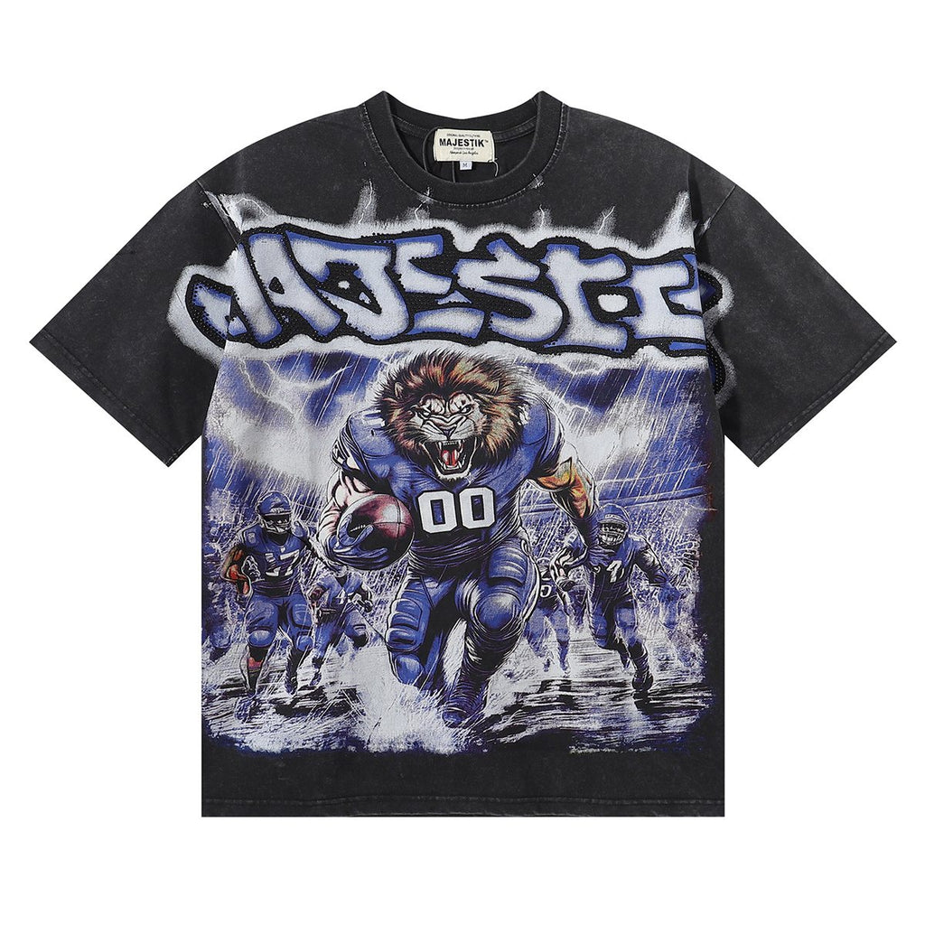 MAJESTIK Lion Football Rhinestone Crop T-Shirt — hero