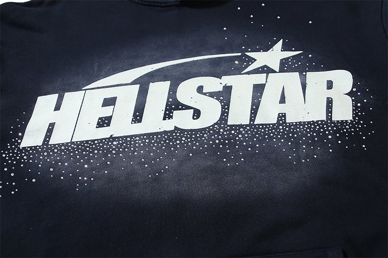 Hellstar Washed Black Rhinestone Face Flame Graphic Hoodie — detail