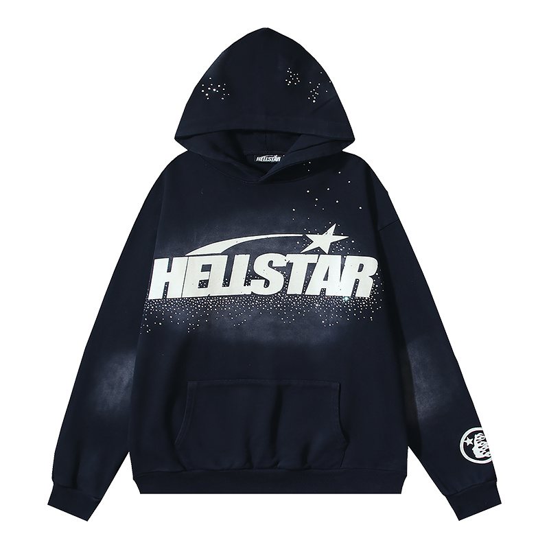 Hellstar Washed Black Rhinestone Face Flame Graphic Hoodie — hero