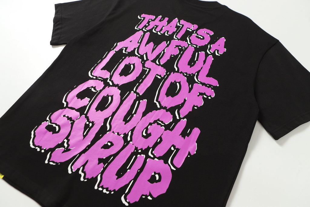 THAT'S A AWFUL LOT OF COUGH SYRUP Black Front & Back Graphic T-Shirt — detail