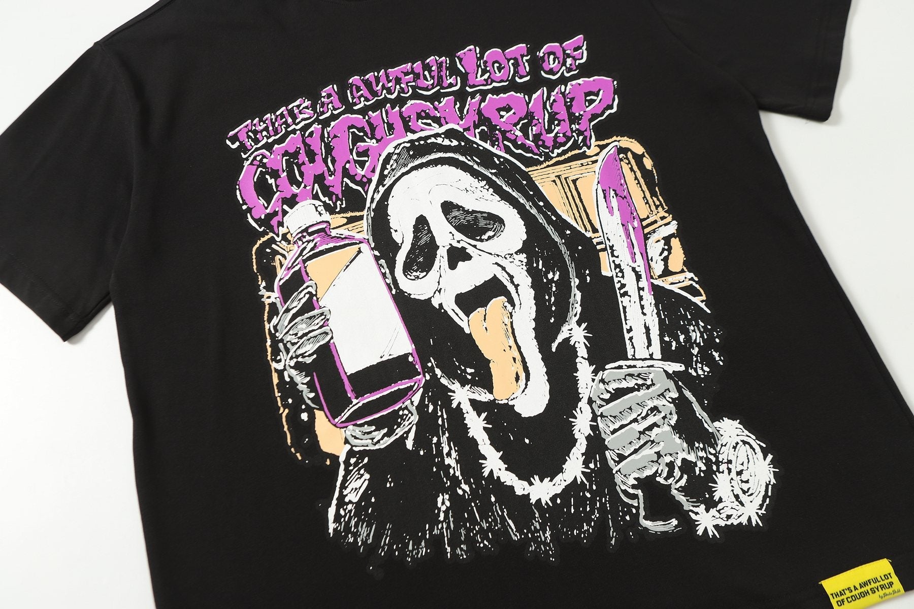 THAT'S A AWFUL LOT OF COUGH SYRUP Black Front & Back Graphic T-Shirt — detail