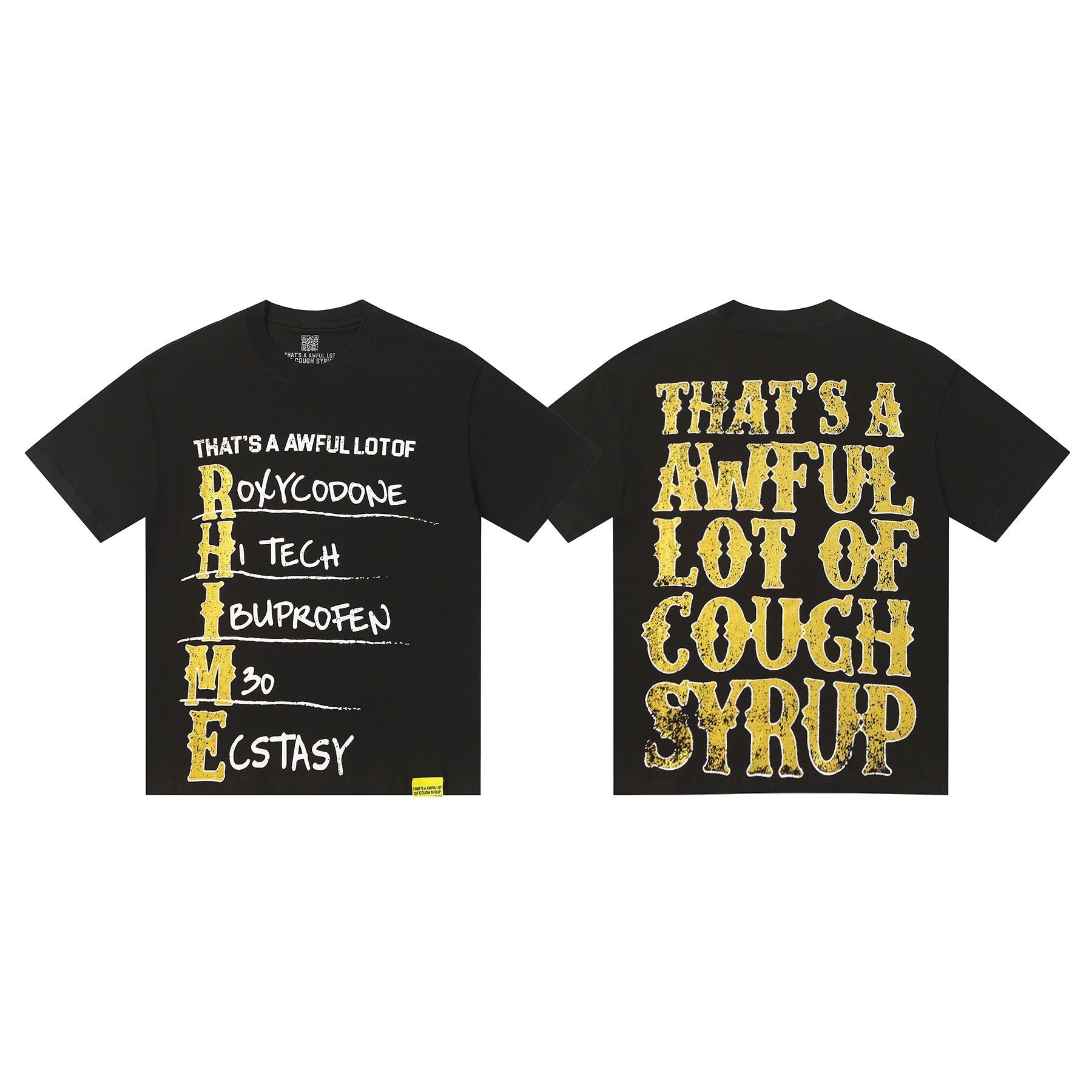 THAT'S A AWFUL LOT OF COUGH SYRUP Black Front & Back Graphic Short-Sleeve T-Shirt — hero