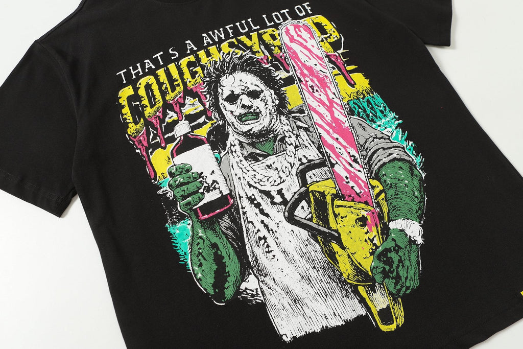 THAT'S A AWFUL LOT OF COUGH SYRUP Distressed Graphic T-Shirt — detail