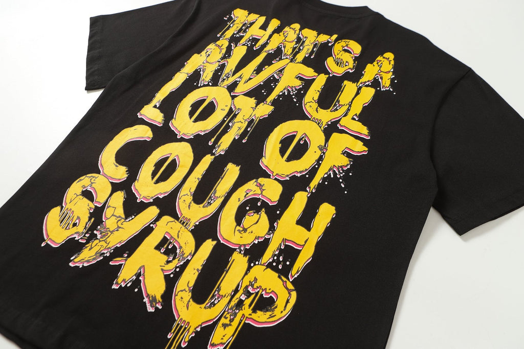 THAT'S A AWFUL LOT OF COUGH SYRUP Distressed Graphic T-Shirt — detail