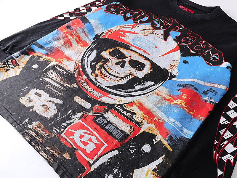 Godspeed Out of Many One Racing Graphic Long-Sleeve T-Shirt — detail