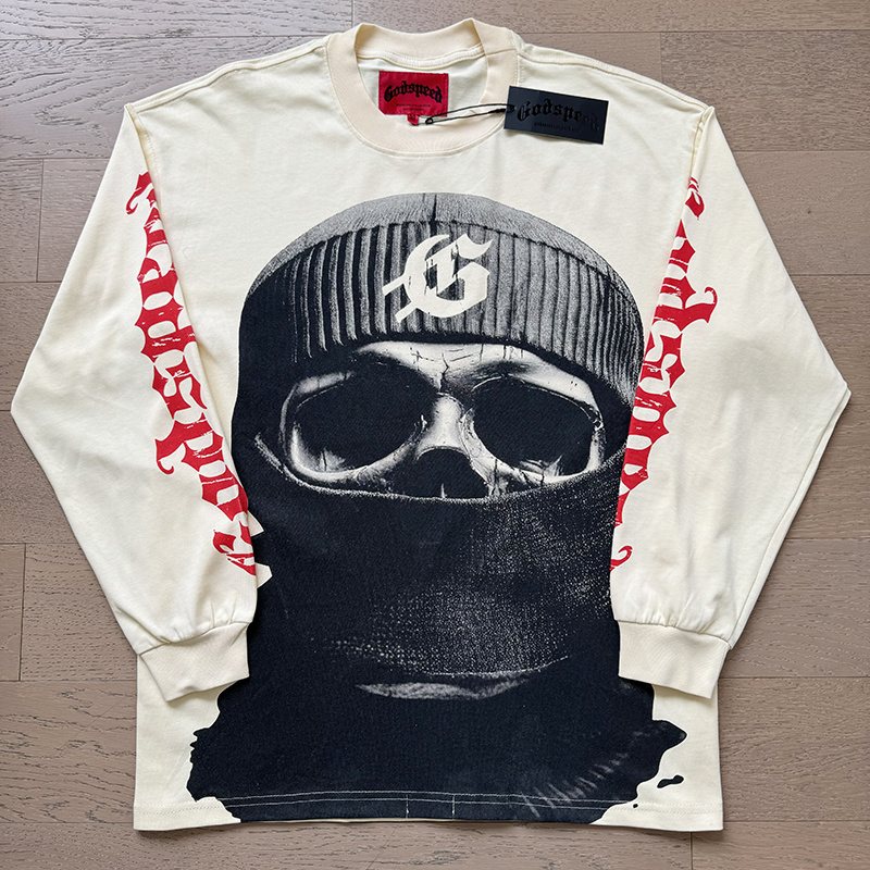 Godspeed Masked Face Graphic Long-Sleeve T-Shirt — front