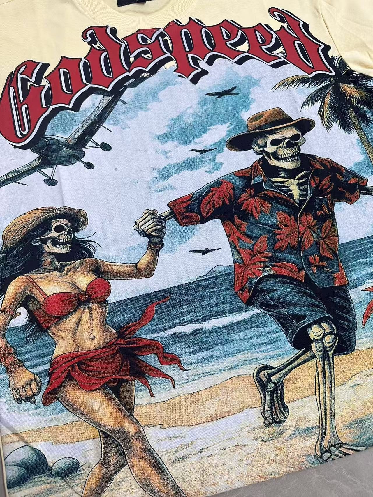 Godspeed Beach Skeleton Graphic T-Shirt — detail
