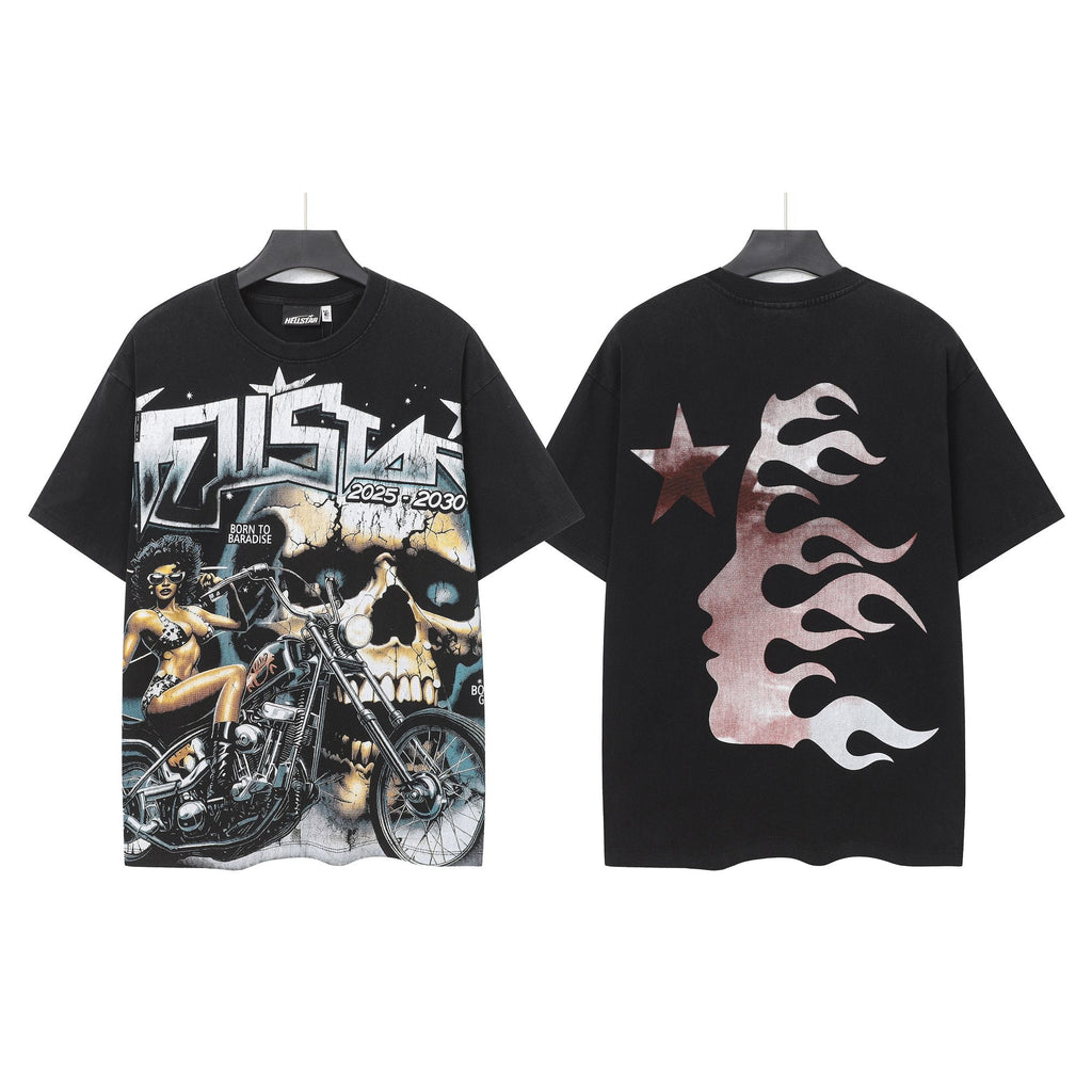 Hellstar Biker Skull Flame Graphic T-Shirt — hero