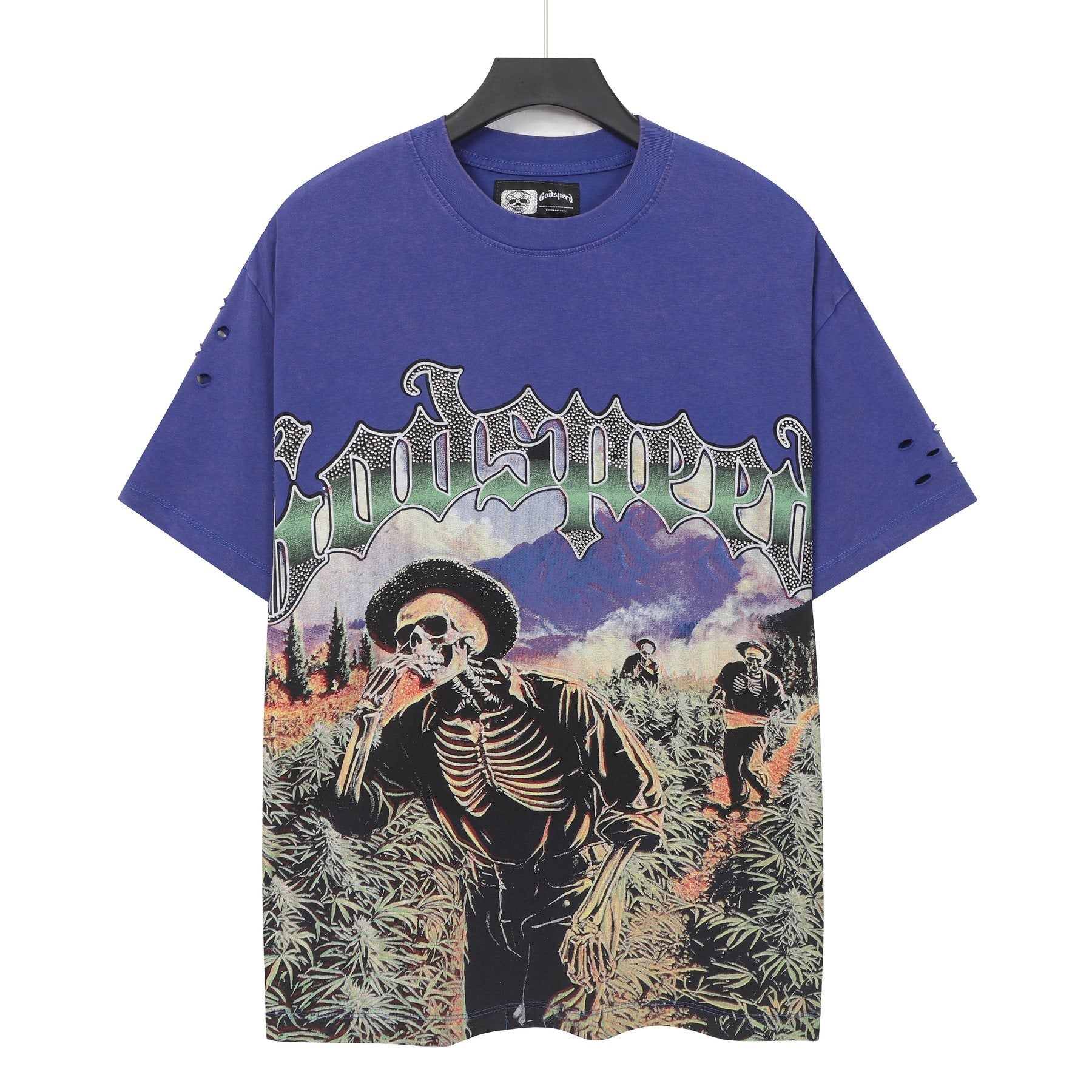Godspeed Skeleton Landscape Graphic T-Shirt — front