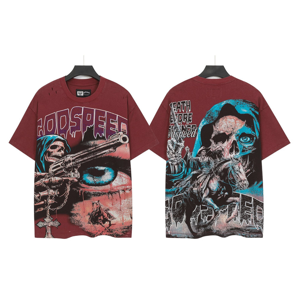 Godspeed Distressed Rhinestone Graphic T-Shirt — context