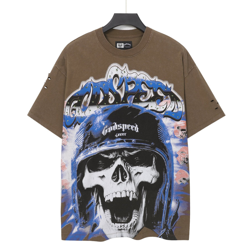 Godspeed Born to Raise Hell Distressed Graphic T-Shirt — front