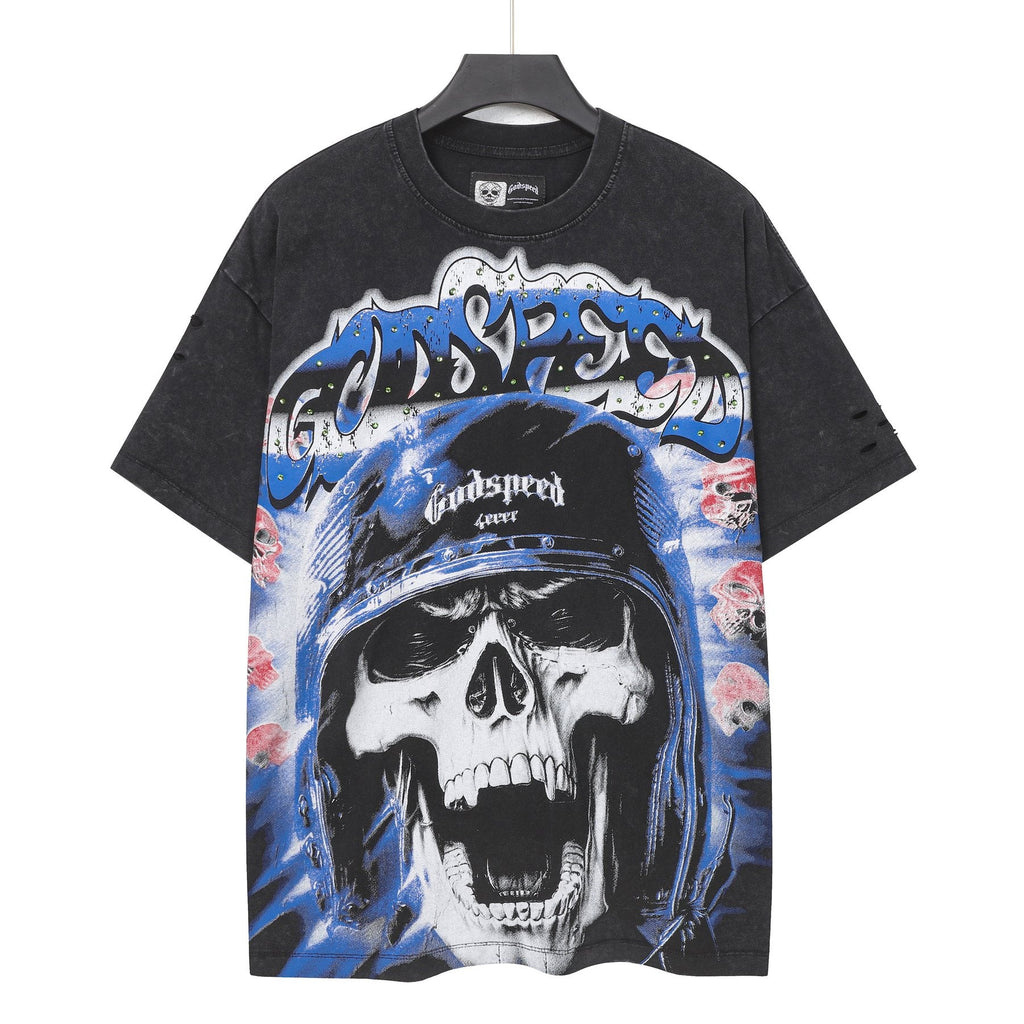 Godspeed Born to Raise Hell Distressed Graphic T-Shirt — front