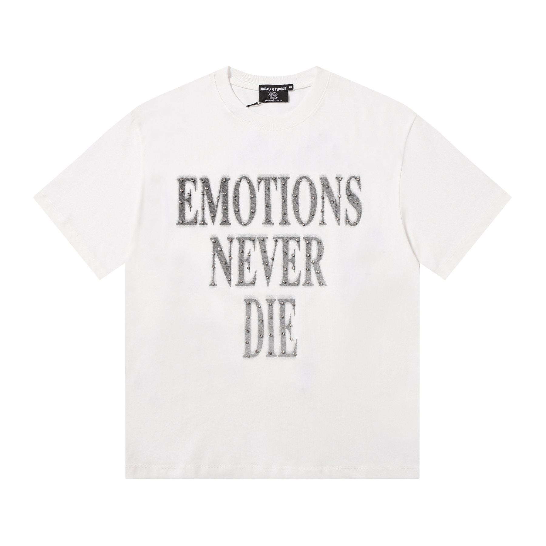 MIXED EMOTION Front Text & Back Logo T-Shirt — front