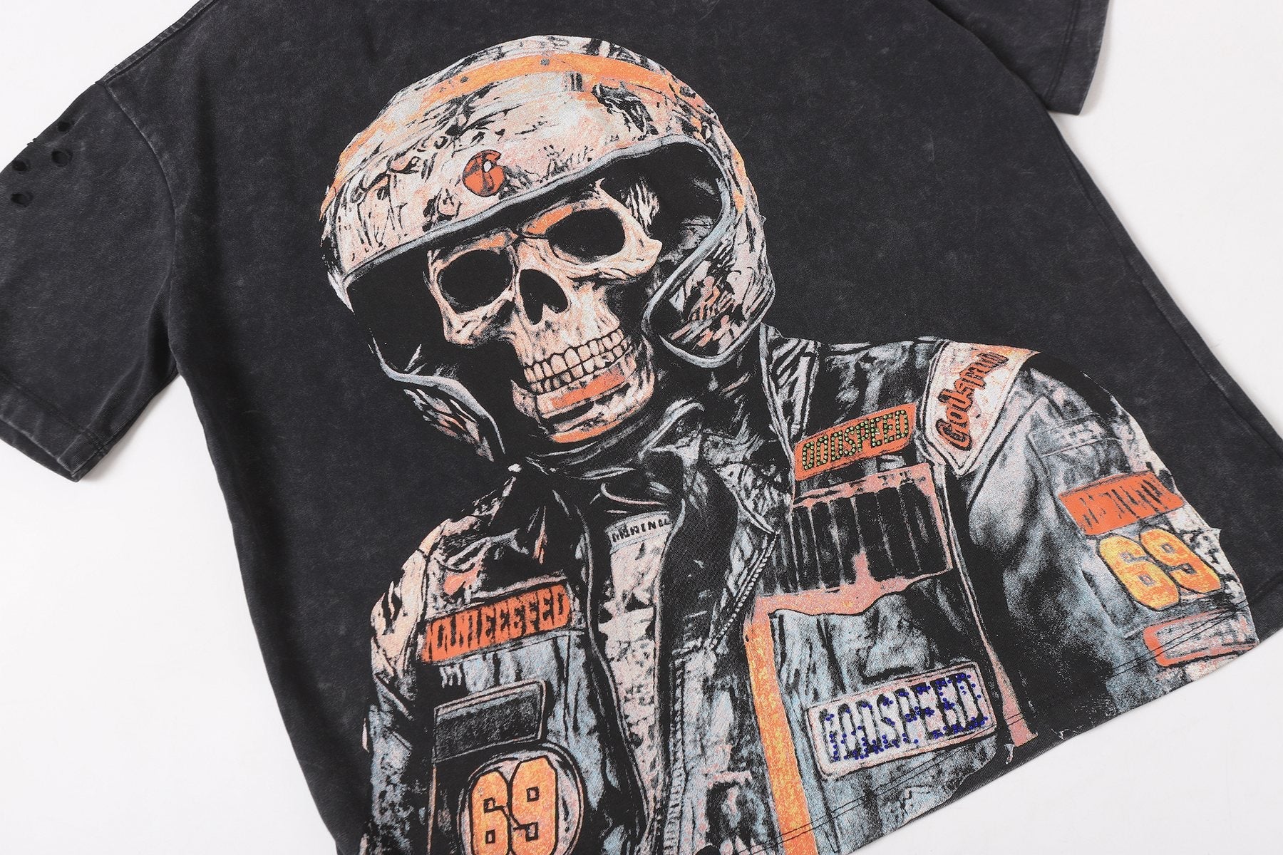 Godspeed Distressed Rhinestone Graphic T-Shirt — detail