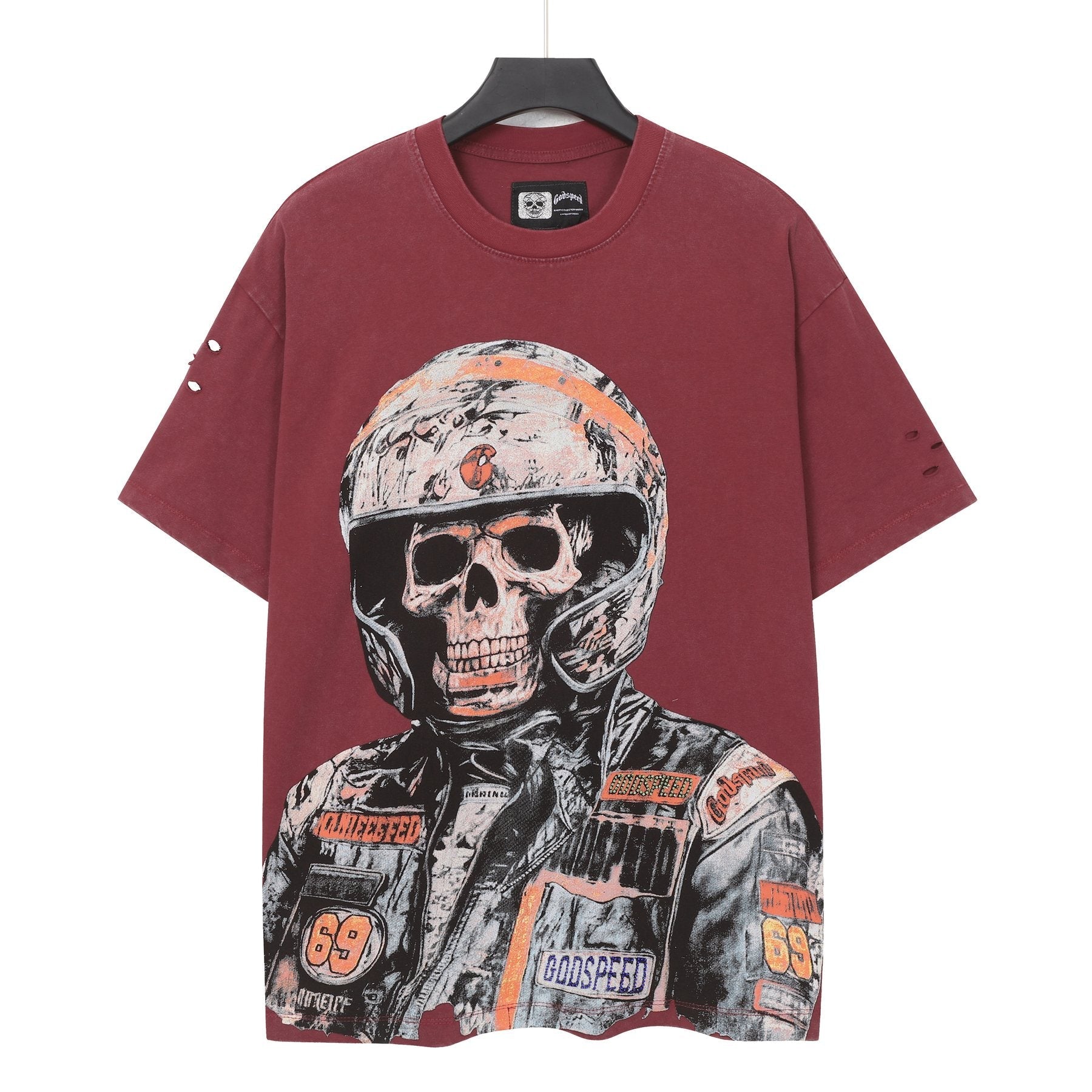Godspeed Distressed Rhinestone Graphic T-Shirt — front