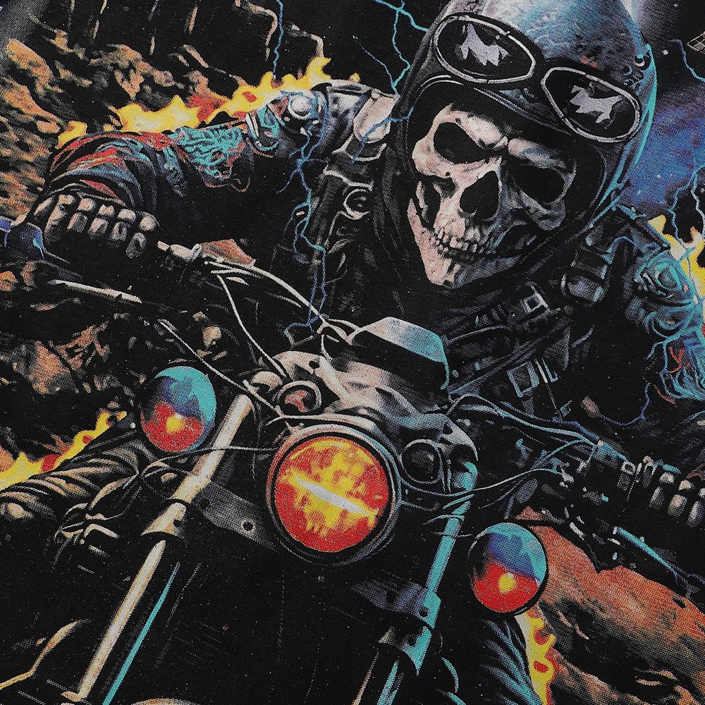 BKYS Revival Rider Skeleton Motorcycle Graphic T-Shirt — detail