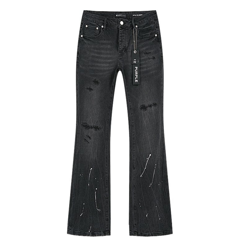 Purple Brand Black Paint-Splatter Distressed Flared Jeans — hero