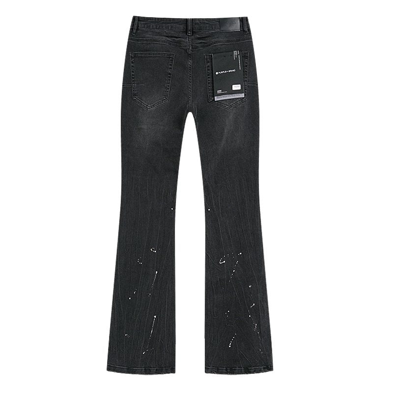 Purple Brand Black Paint-Splatter Distressed Flared Jeans — back