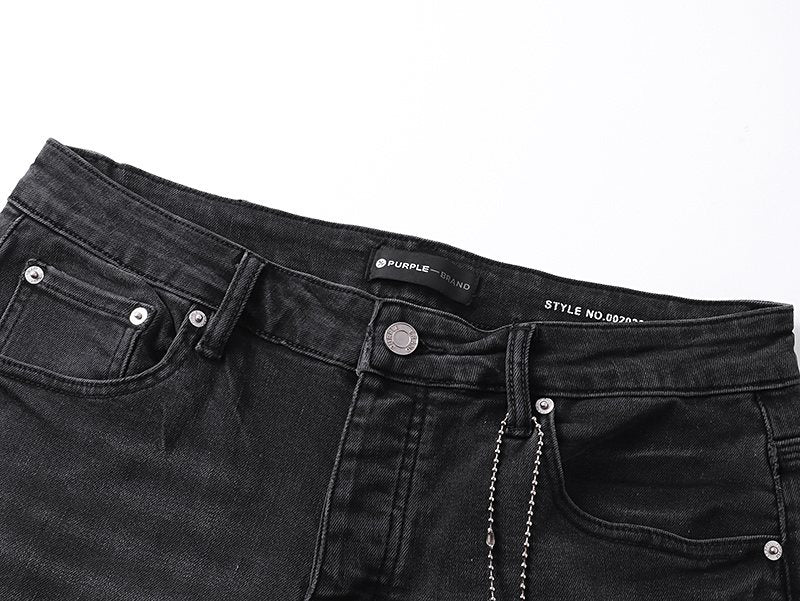 Purple Brand Black Paint-Splatter Distressed Flared Jeans — detail