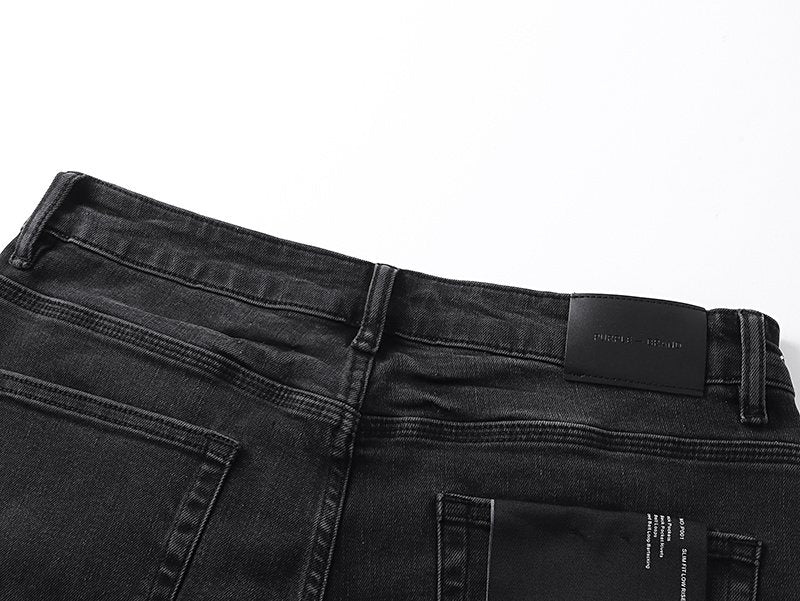 Purple Brand Black Paint-Splatter Distressed Flared Jeans — detail