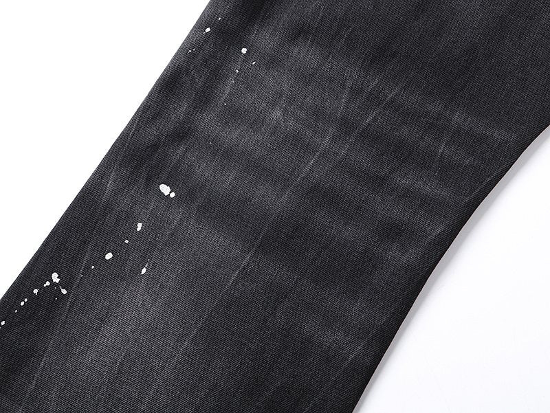 Purple Brand Black Paint Splatter Distressed Jeans — detail