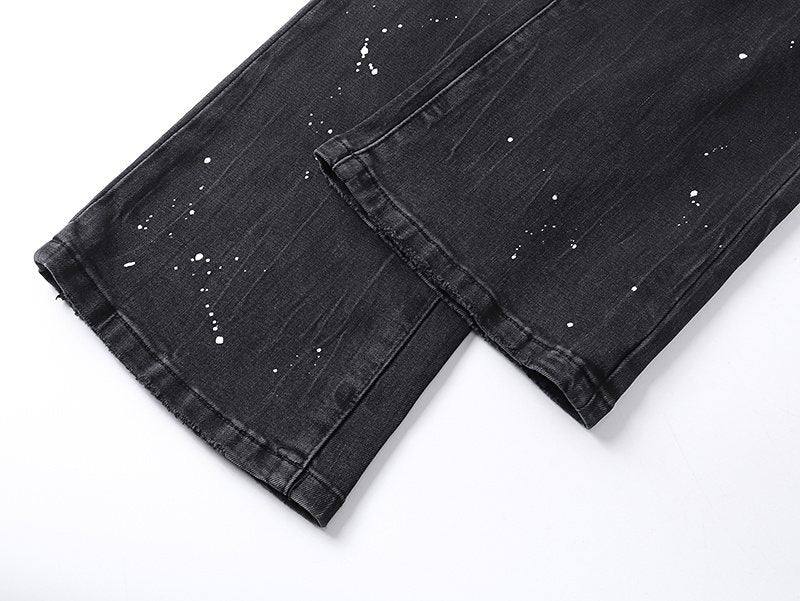 Purple Brand Black Paint Splatter Distressed Jeans — detail