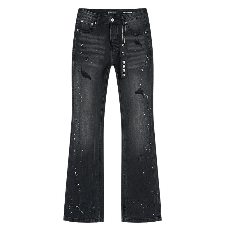 Purple Brand Black Paint Splatter Distressed Jeans — front
