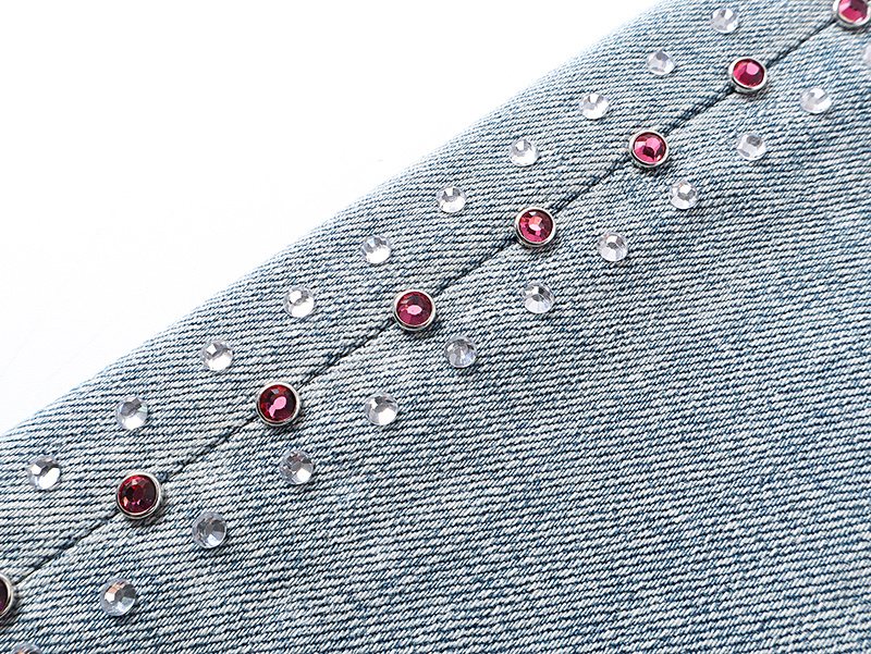 Purple Brand Light Blue Rhinestone Flare Jeans — detail