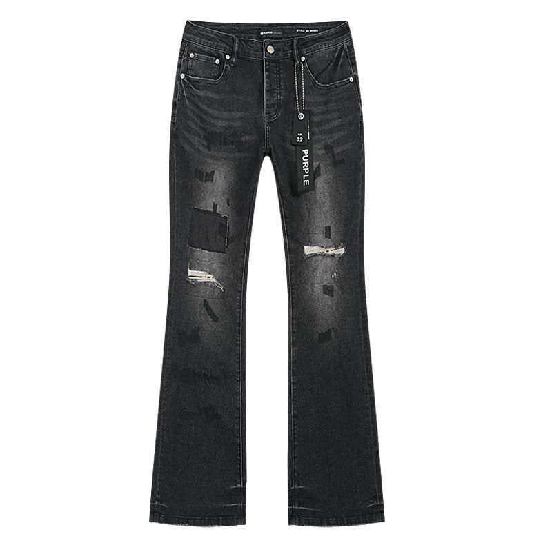 Purple Brand Black Distressed Bootcut Jeans — front