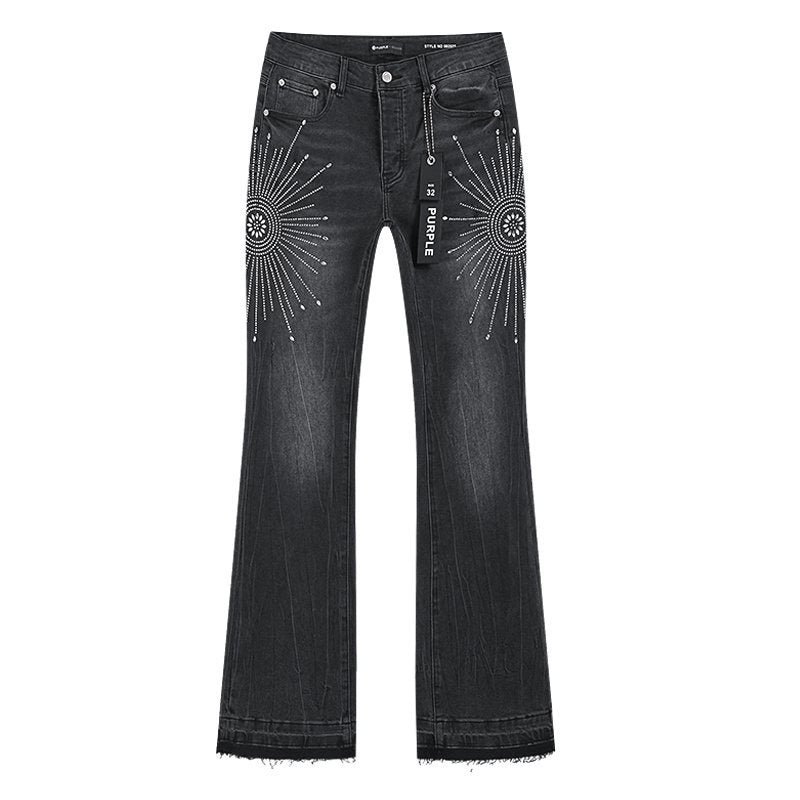 Purple Brand Rhinestone Sunburst Flare Jeans — hero