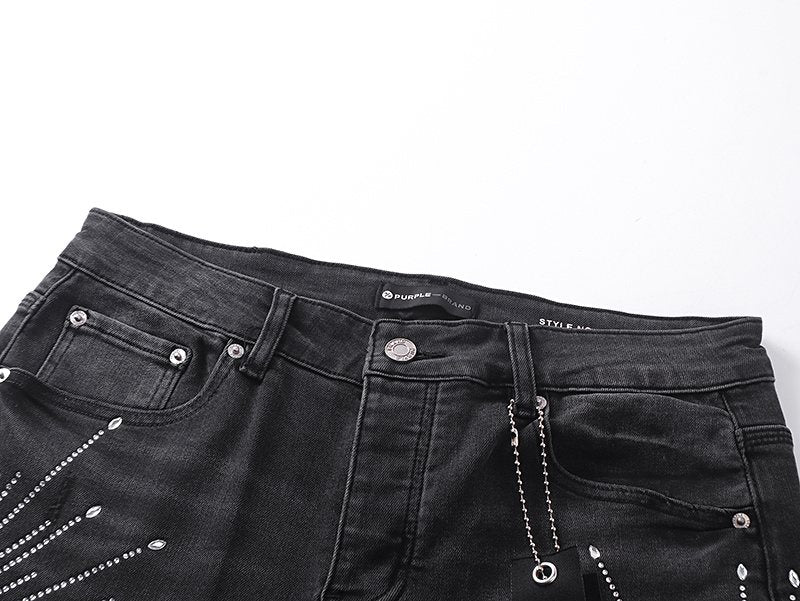 Purple Brand Rhinestone Sunburst Flare Jeans — detail