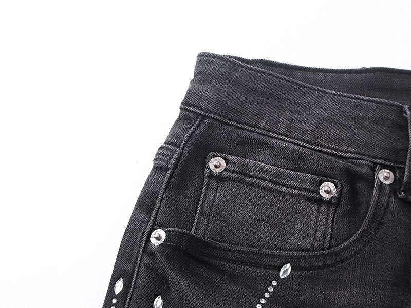 Purple Brand Rhinestone Sunburst Flare Jeans — detail