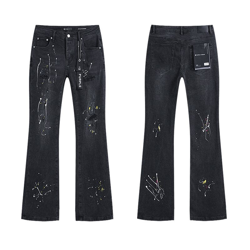 Purple Brand Paint-Splatter Distressed Black Jeans — hero