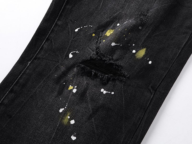 Purple Brand Paint-Splatter Distressed Black Jeans — detail