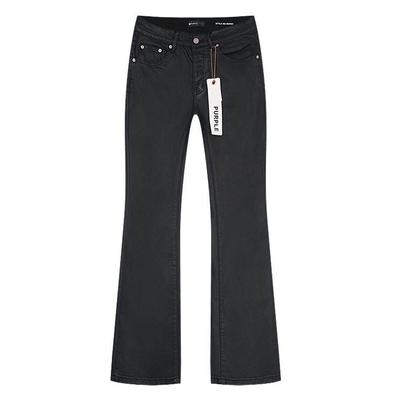 Purple Brand Black Coated-Look Bootcut Jeans — front