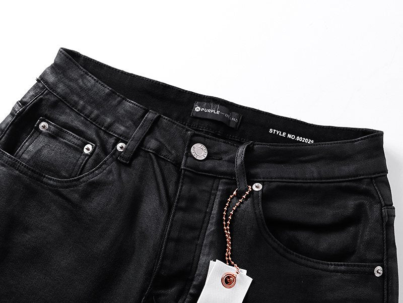 Purple Brand Black Coated-Look Bootcut Jeans — detail