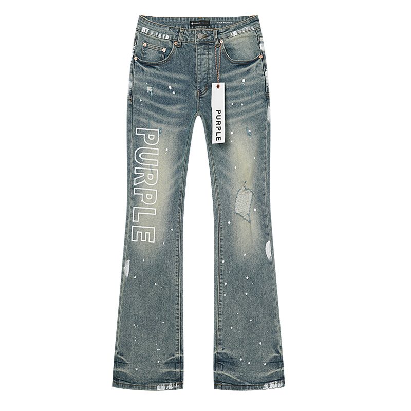 Purple Brand Paint-Splatter Distressed Bootcut Jeans — front